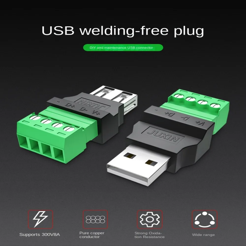 Avoid Welding Plugs USB 2.0 USB Connector 4 pin Type A 4 Pin Screw Terminal Plug Adapter Connector Jack USB Turn Terminal
