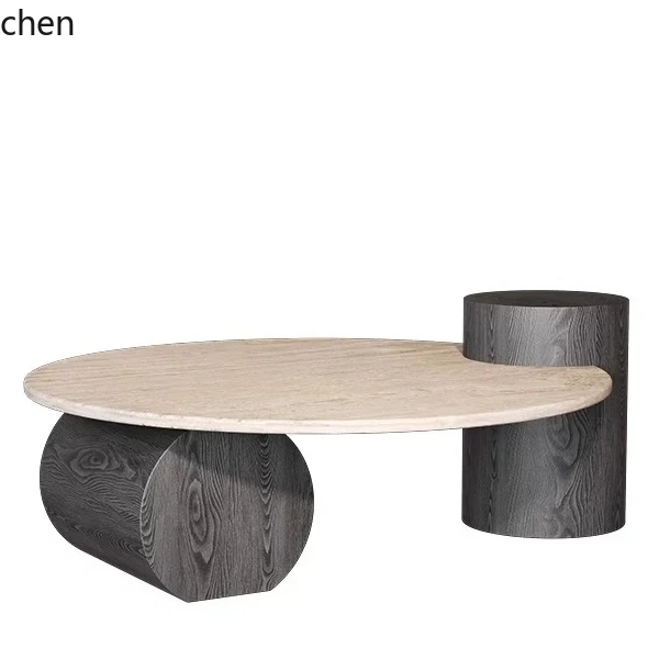 Mesa de centro de pedra H5.26 de alta qualidade, estilo wabi-sabi, circular, para escritório, casa de artista, luxo leve, criativa, retrô, para sala de estar, apartamento pequeno