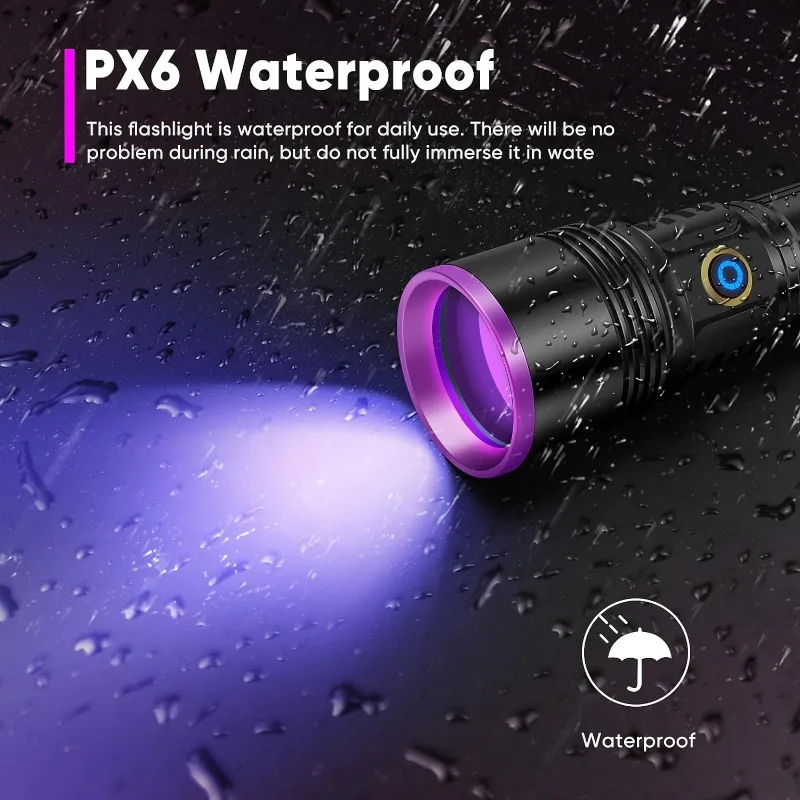 20W 365nm UV Flashlight USB Rechargeable UV Light High Power Black Light Flashlight for Pet Urine Detection, Resin Curing