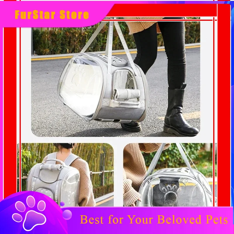 FurStar00 Breathable Cat Carrier Bag Large Capacity Cat Dogs Carrying Backpack Portable Transparent Carrying Shoulder Bag Pet Su