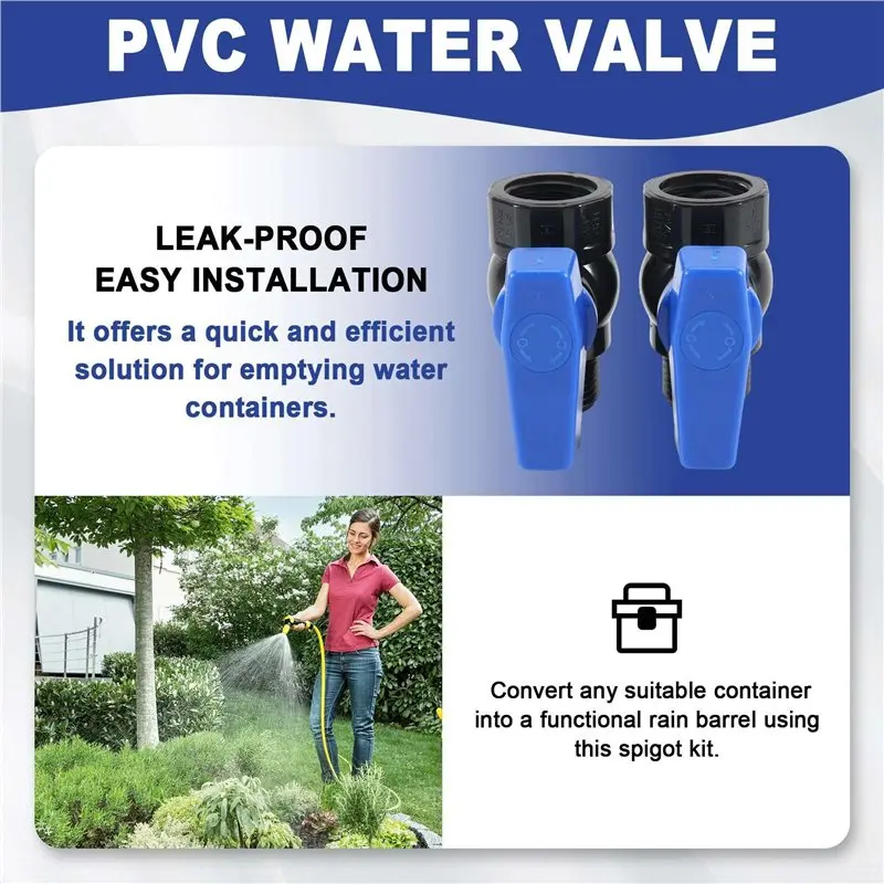 LICE-Rain Barrel Spigot Kit 6Pack 3/4Inch GHT Garden Hose Shut Off Valve With Bulkhead Fitting Garden Hose Thread Ball Valve