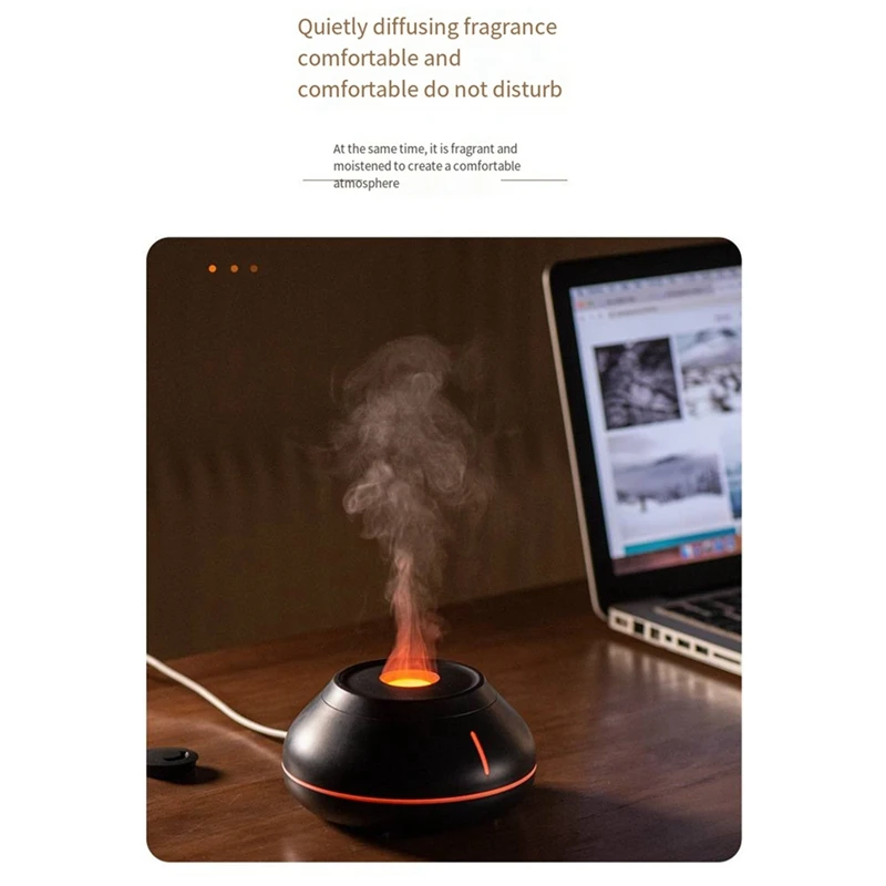 ใหม่เปลวไฟสีสันสดใสเครื่องอโรมาเดสก์ท็อป Air Humidifier Home Diffuser น้ํามันหอมระเหยเครื่องใช้งานง่าย,สีดํา