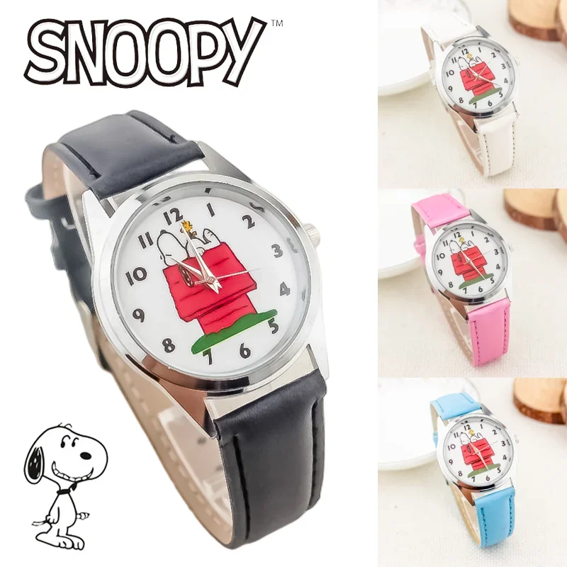 Snoopy Kids Watches Cartoon Cute Children's Wristwatch Quartz Watch Girls Fashion Students' Clock Leather Electronic Watch Gift