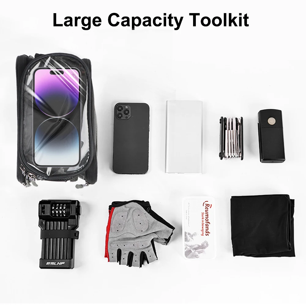 Mountain Bike Toolkit Portable Saddle Bag Storage Bag Mobile Phone Tools Holder Touch Screen Riding Bicycle Front Beam Bag