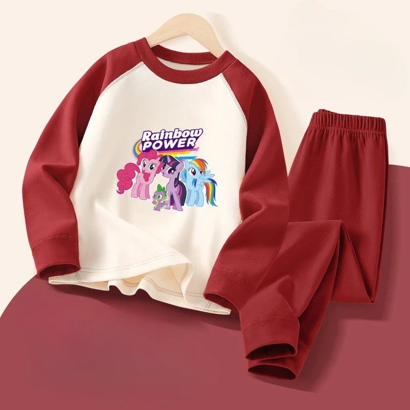 My Little Pony Pinkie Pie Fluttershy Twilight Sparkle Conjunto de ropa de casa cálida de manga larga y pantalones para otoño e invierno para niños