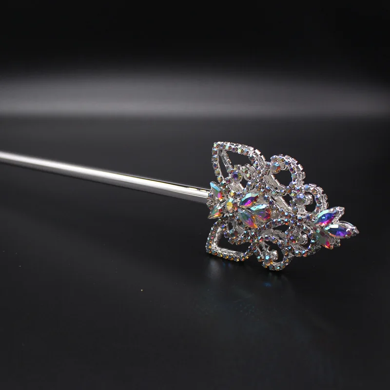 Fashion Metal Flower With Rhinestones Magic Wand Beauty Pageant Scepter Props