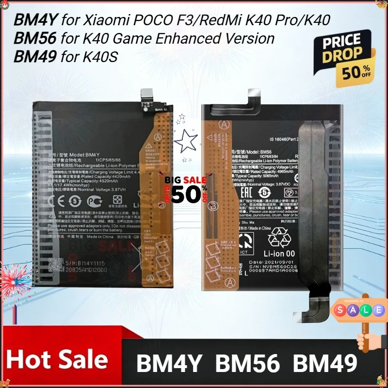 New BM4Y BM56 BM49 Replacement Mobile Phone Battery for Xiaomi POCO F3  for RedMi K40 Pro K40 K40S High Quality Guarantee