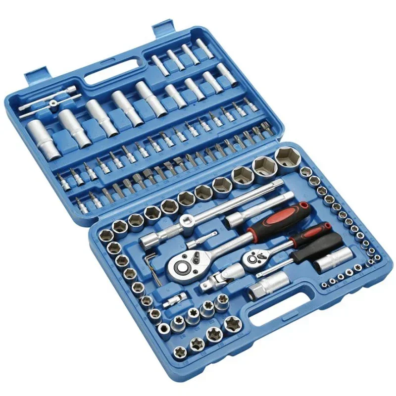 108Pcs Mechanics Tool Set Kit 6-Point Socket Ratchet Wrench Repair Toolset Case Hex Bit Socket Adapter Head Torque Spanner