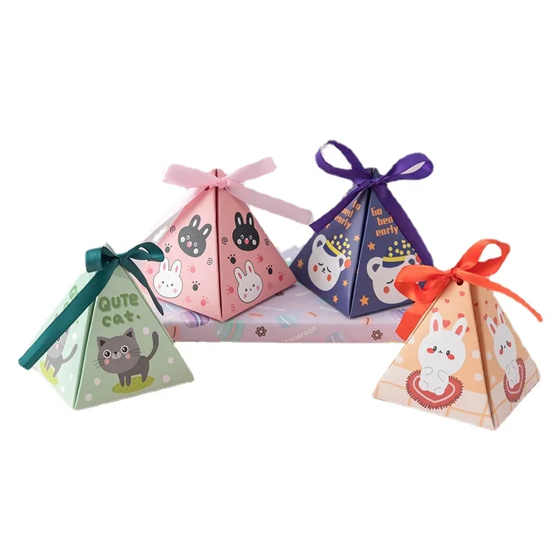 Triangle Shape Cartoon Animal Candy Box Cute Packaging Paper Thank You Gift Boxes for Baby Shower Birthday Party Favors