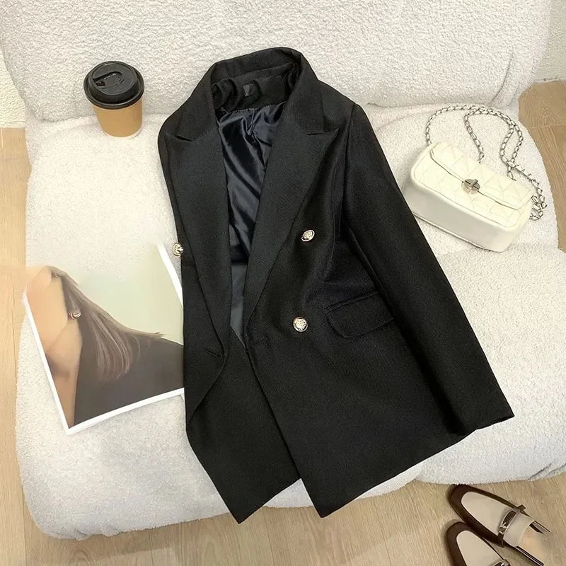 2026 New Candy Color Ol Spring Autumn Notched Long Sleeve Double Breasted Metal Button Slim Pocket Coats