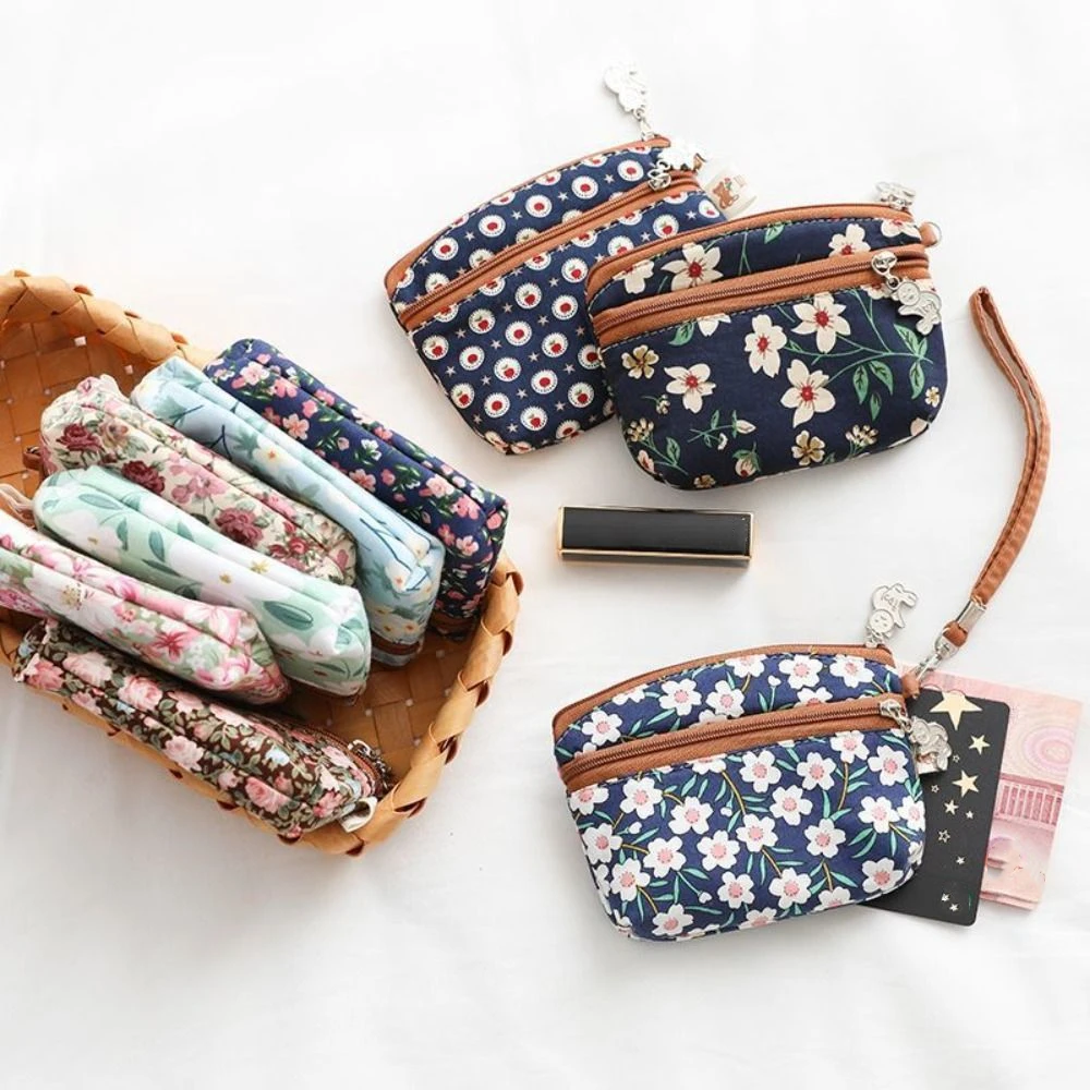 

Multifuctional Elderly Floral Coin Purse Korean Style Cotton Mini Canvas Storage Bag Card Holder Retro Small Makeup Lipstick Bag