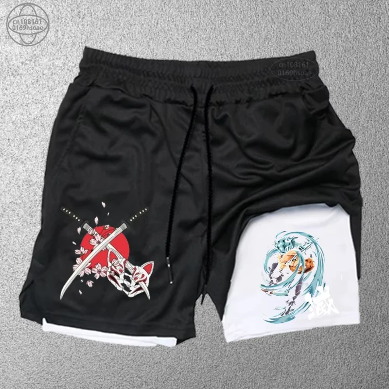 Trendy Printed Sports Shorts Men's Fitness Two-in-one Shorts Double-layer Beach Pants Outdoor Training Running Shorts S-2XL