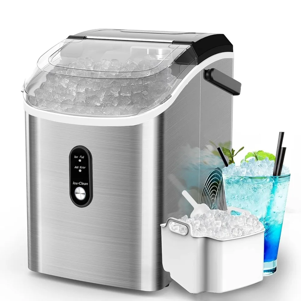 HAOYUNMA Ice Maker with Handle,33lbs/Day, Produce A Basket in,One-Click Design, Compact Ice Maker Nugget with Chewy Ice For