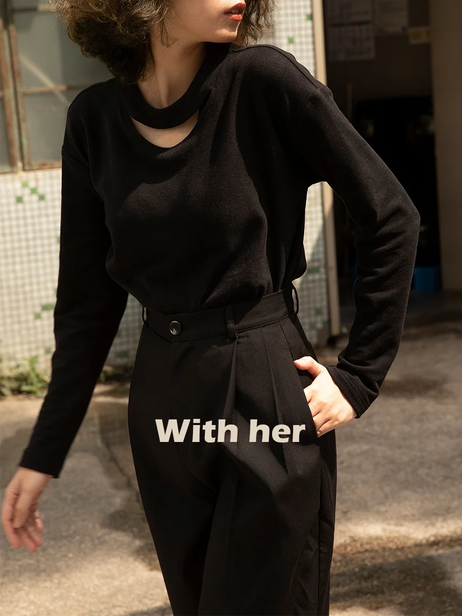 

Свободный вязаный длинный свитер-футболка женский, базовый, с вырезами, с круглым вырезом, для повседневной носки, из смесовой шерсти, комфортный крой