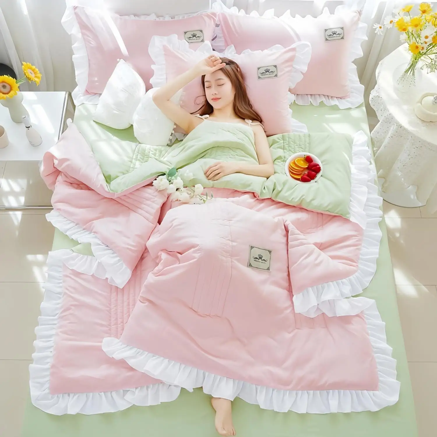 Korean Version Lace Summer Cool Quilt, Washable Cotton, Machine Washable Summer Quilt Sheets, Two Person Air-conditioned Quilt