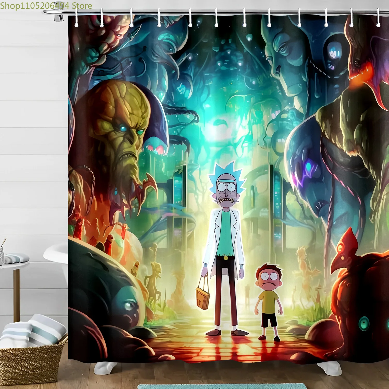 

Warner Bros. Душевная занавеска для душа в стиле научной фантастики, декор для ванной комнаты с графическим принтом «Планета инопланетян», уникальный подарок на День святого Валентина