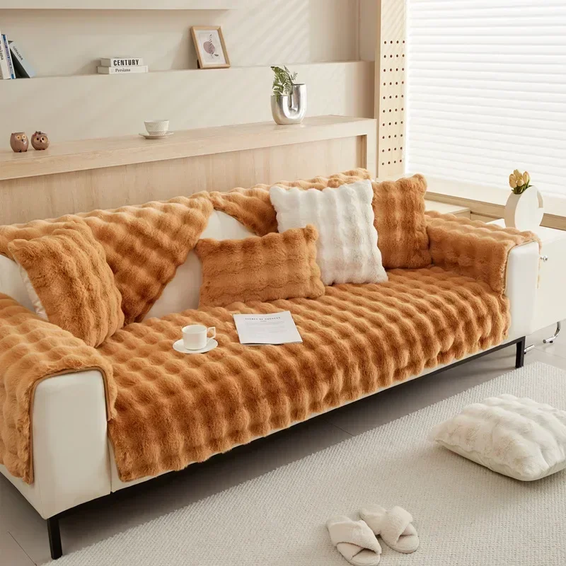 Thick Plush Sofa Cover for Living Room Warm Winter Sofa Towel Universal Non-slip Sofa Slipcover Mat Blanket Couch Cushion