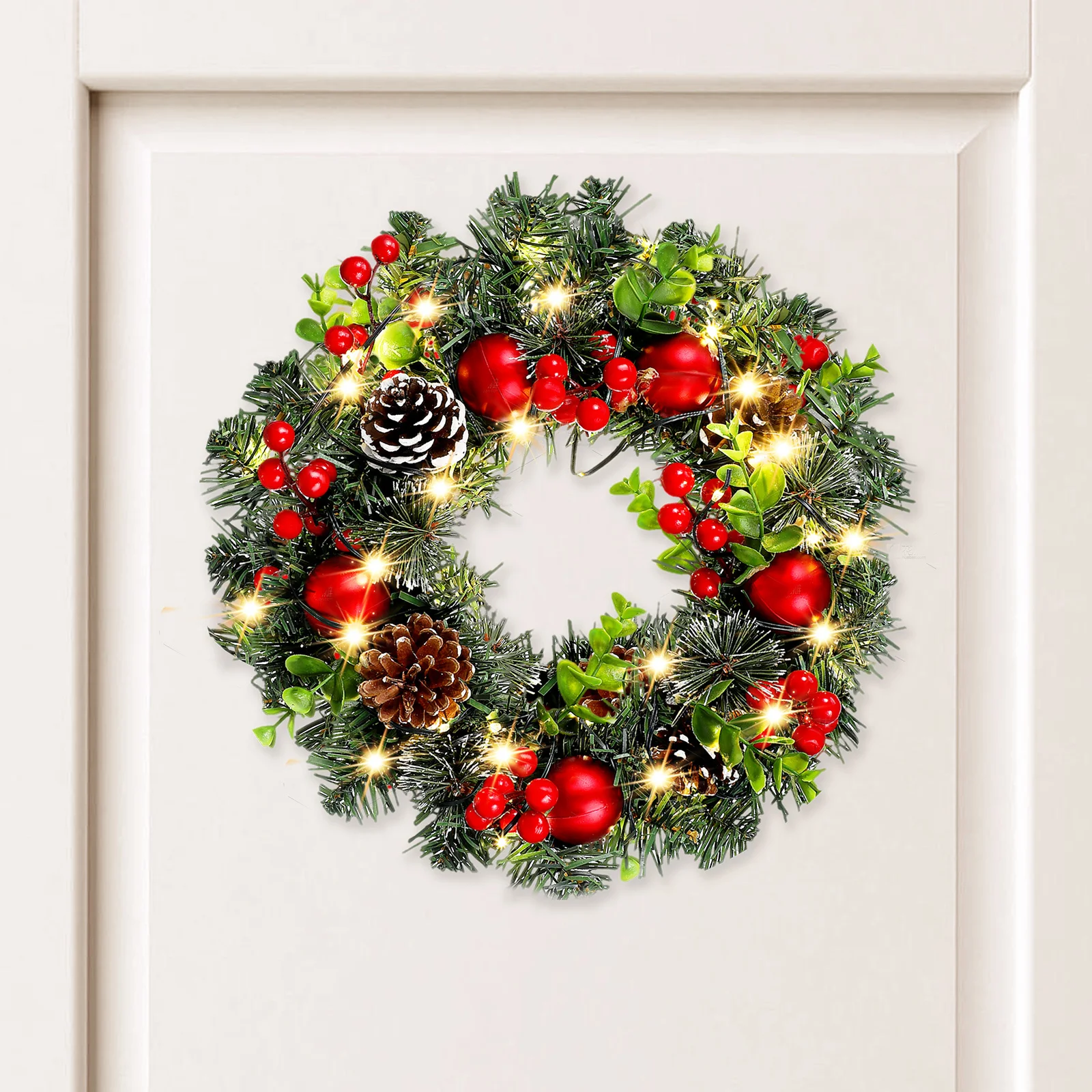 

Xmas Wreath with LED Lights Front Door Hanging Christmas Decoration for Home Festival Party Wall Decorative Layout Props
