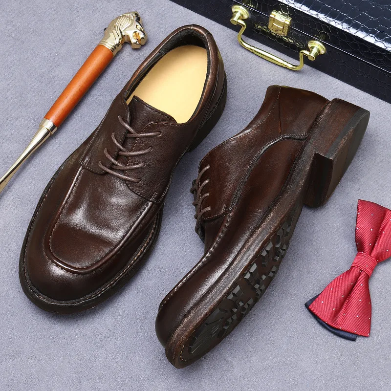 Luxurious Special-Shaped Soft Cowhide Handmade Shoes Genuine Leather Business Men's Shoes Simple Casual Height-Increasing Shoes