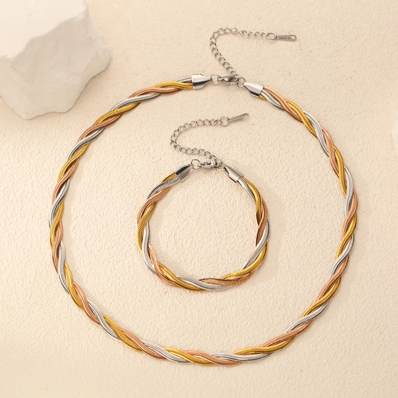 EILIECK Wasserdichtes Edelstahl-Schlangenketten-Halsketten- und Armband-Set, Metall, markanter, attraktiver Schmuck für Frauen – Detail 20