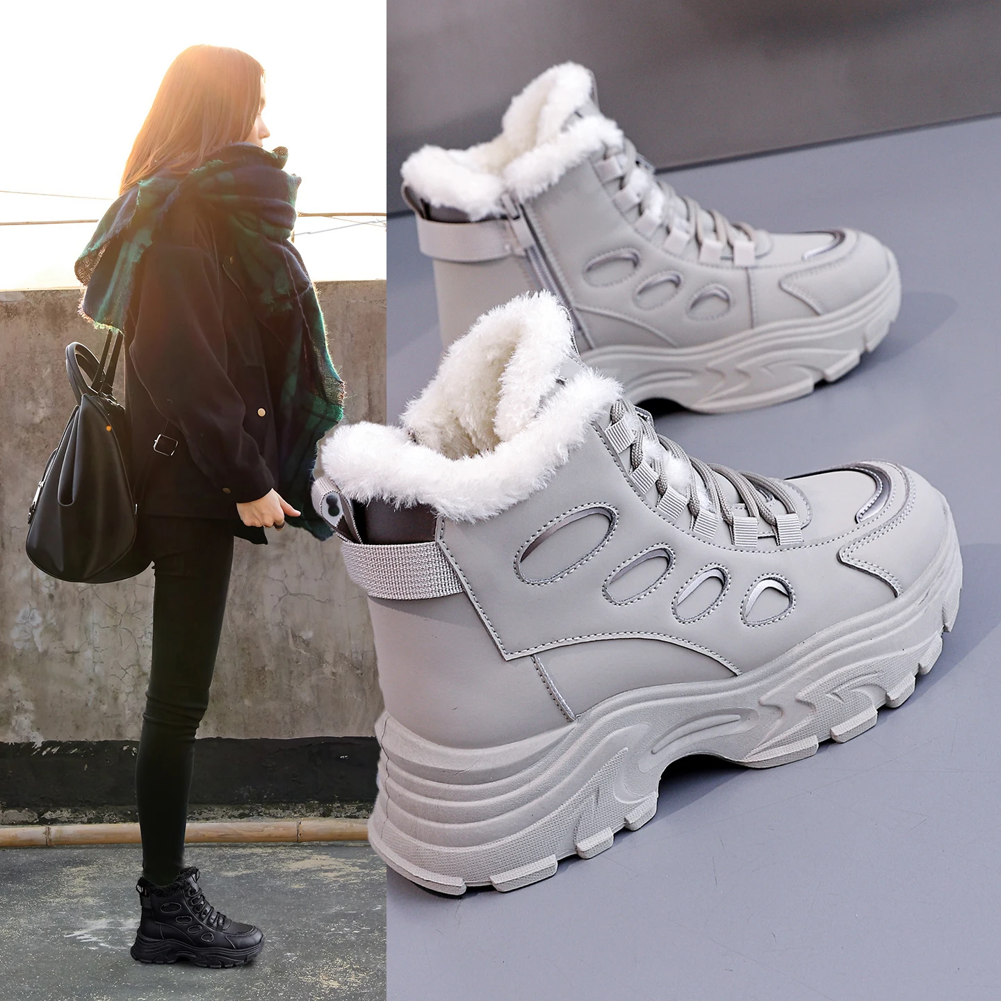 

Women's Winter Thiened Fce Lined Snow Boots Waterproof Anti-slip Dad Sle Cotton oes for Extreme Cold Weather