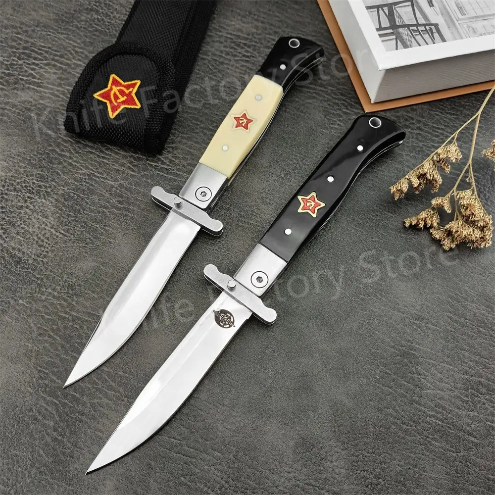 Russian Style Folding Knife 440C Blade ABS Handle Nylon Sheath Pocketknife Outdoor Military Tactical Survival Adventure Tools