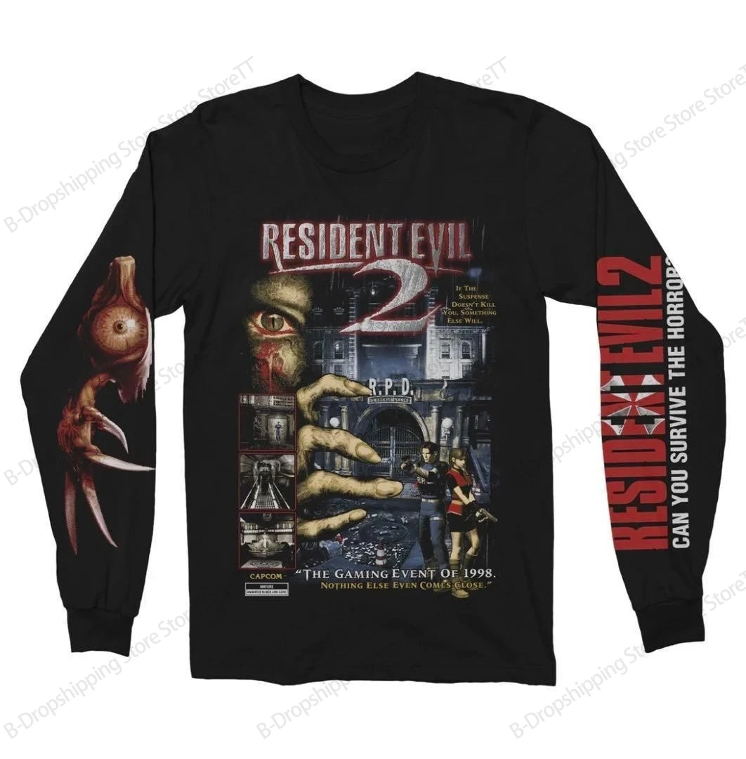 Mens Resident Evil Long Sleeve T-shirt Vintage Game 3D Print Tshirt Men Women Fashion O-Neck Sports Tops Tees Mens Clothing New