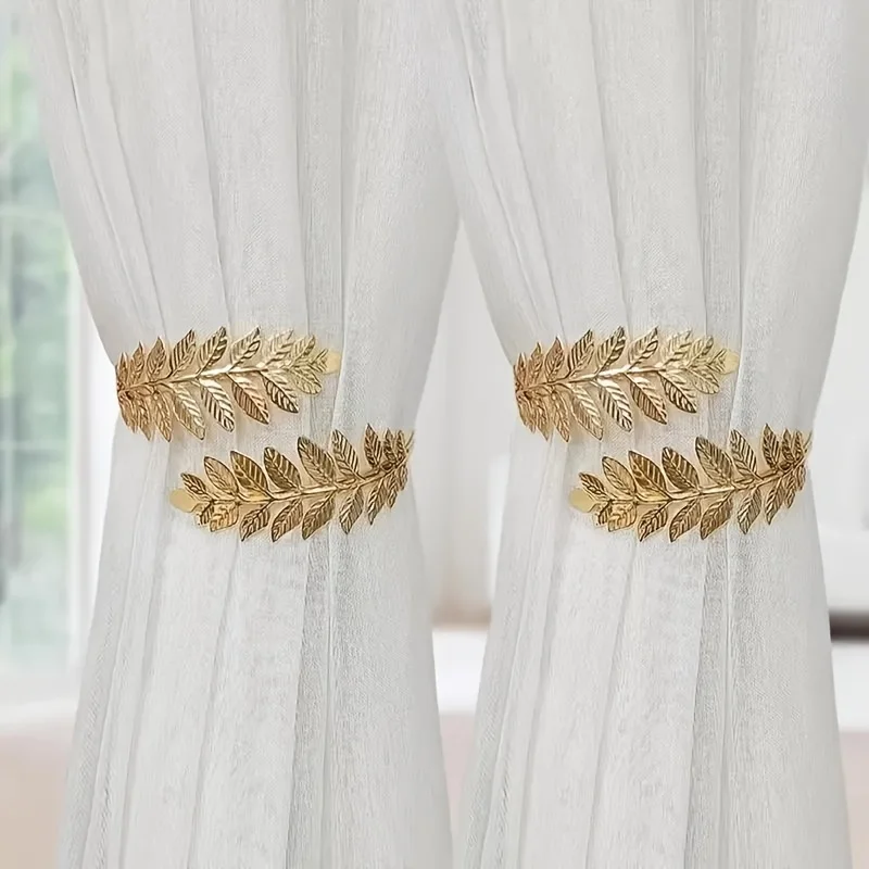2 metal leaf curtain straps with adjustable decorative curtain rings, especially suitable for thin gauze curtains