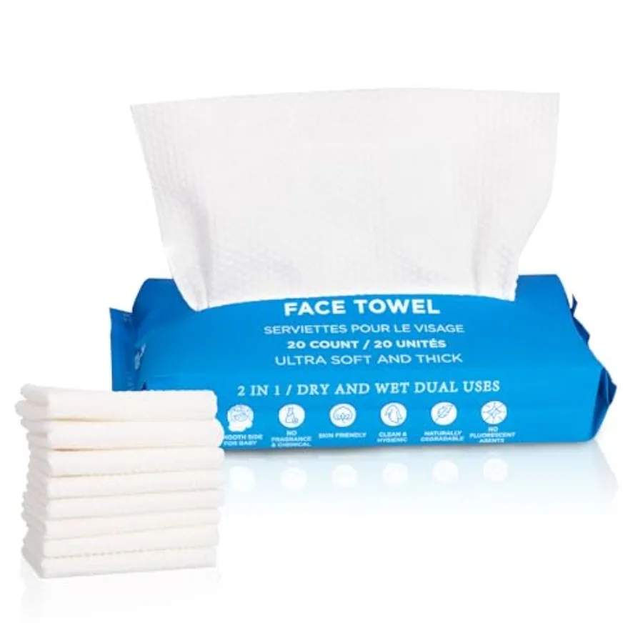 Disposable Face Towels Ultra-Soft Biodegradable Face Cleansing Wipe, Makeup Remover Wipes, Facial Cleansing Cloths, Travel Face