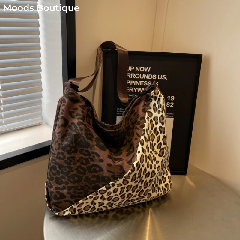 Leopard Prints Canvas Tote Bags For Women Patchwork Design Large Capacity Shopper Shoulder Crossbody Bag 2023 Winter New Luxury