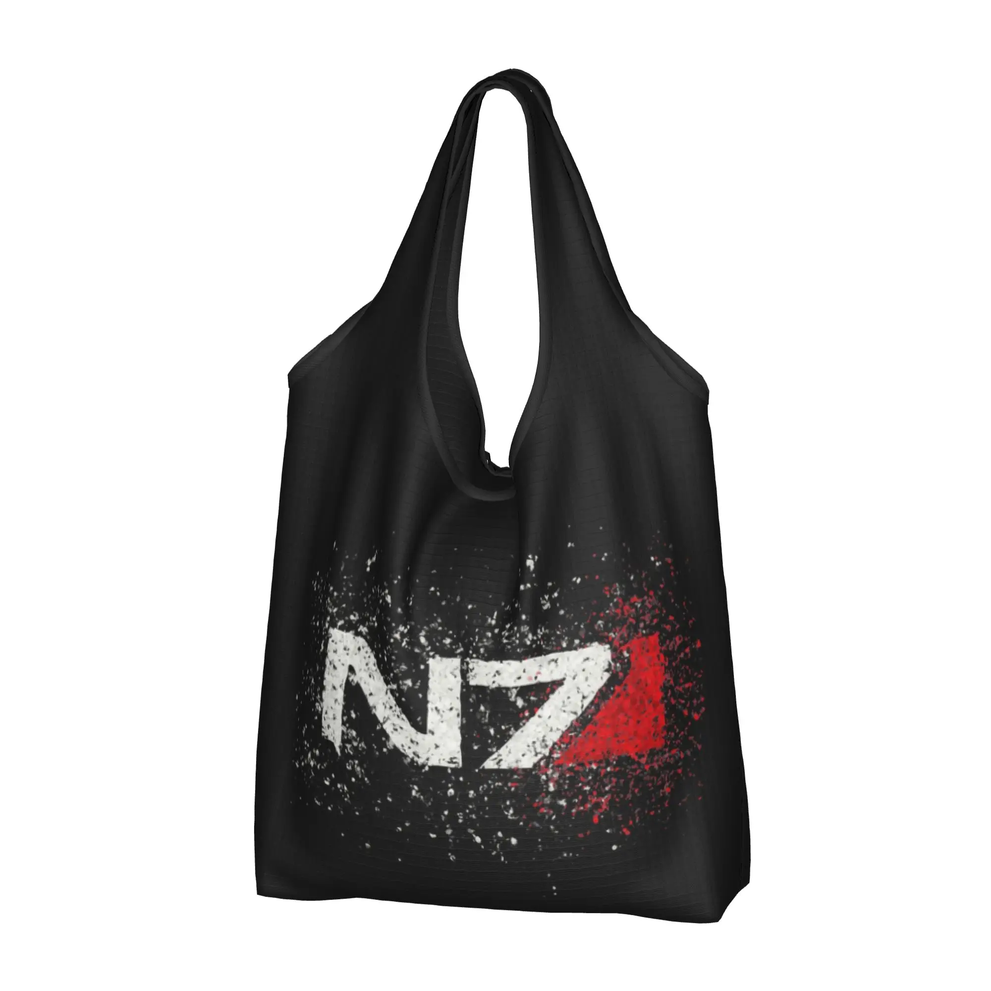 Custom Classic Mass Effect N7 Splatter Shopping Bags Portable Big Capacity Grocery Military Video Game Lover Tote Shopper Bags