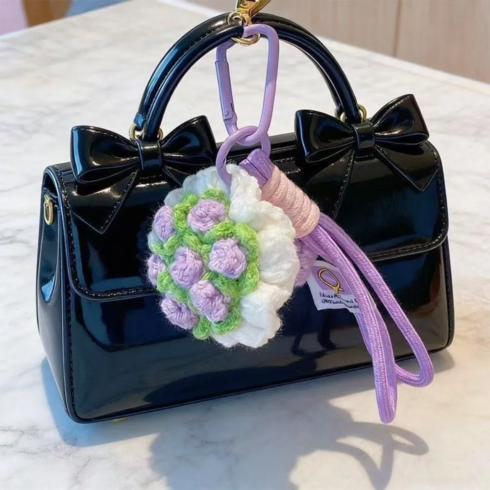 Creative Crochet Flowers Crochet Rose Bouquet Keychain Mini Handmade Crochet Flowers Mini Flower Charm Phone Bag Keys Accessory