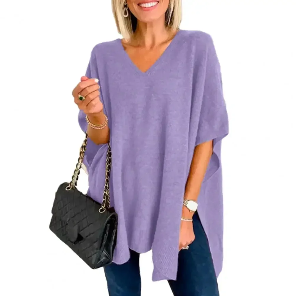 Maglione da donna autunno inverno orlo irregolare maglione pullover con scollo a V allentato maglione da donna stile mantello caldo spesso lavorato a maglia morbida