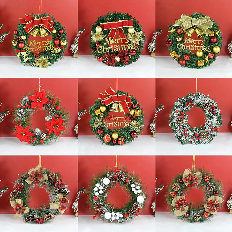 

30cm Christmas Wreath Door Hanging Rattan Layout Decoration Artificial Pinecone Garland Ornaments Merry Xmas Party 2023 New Year