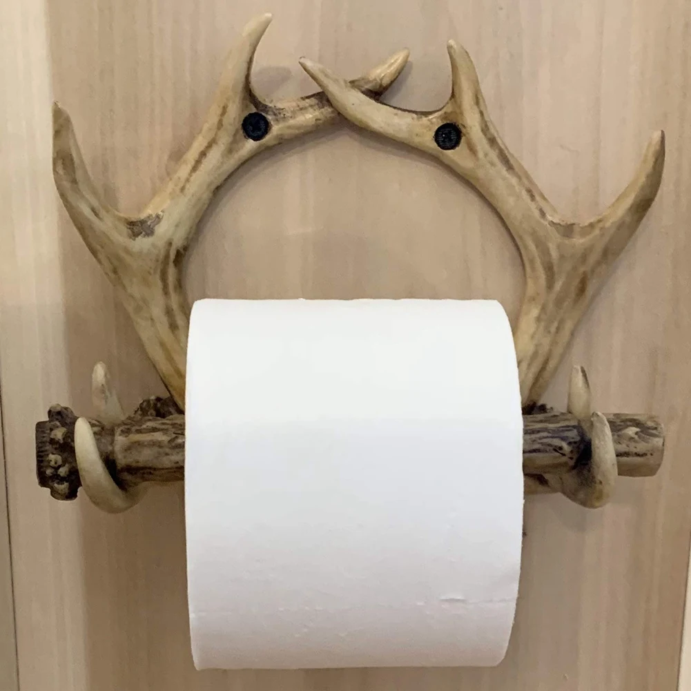 HOT Rustic Deer Antler Wall Mounted Toilet Paper Holder American Country Resin Crafts Paper Towel Rack for Home Decorations