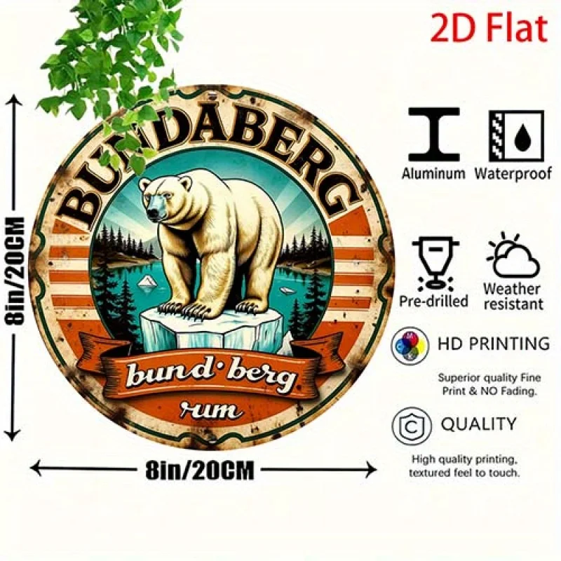 2D Flat, 1pc Vintage Retro Polar Bear & Pine Tree Aluminum Sign - 20x20cm Rustic Wall Art with Flat Imitation Relief Design,