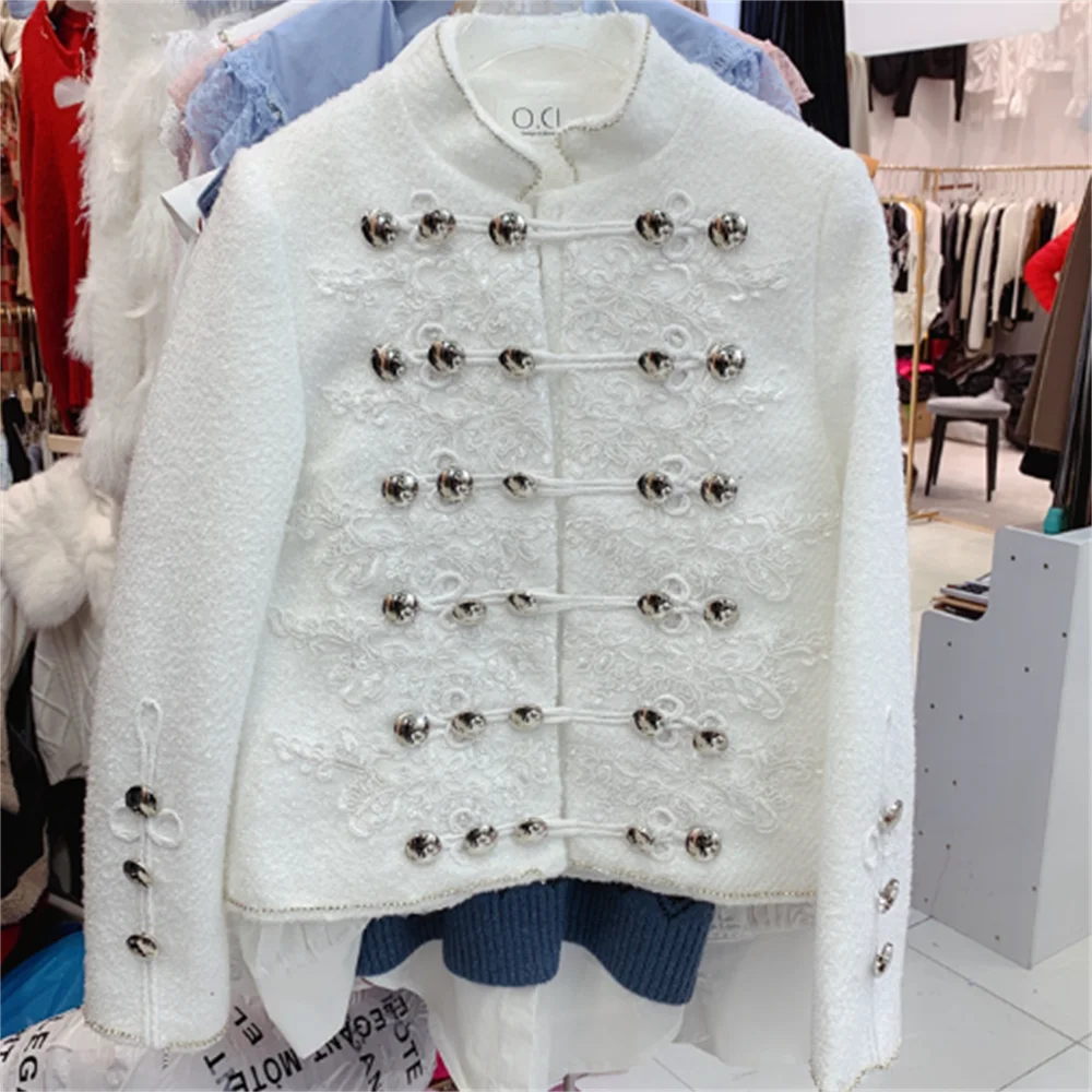 

New retro ethnic style coat rivet embroidered white blazer jacket