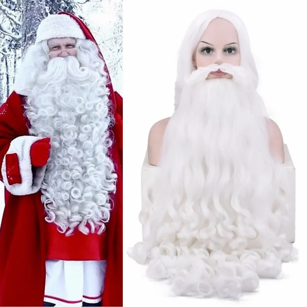 

Santa Claus Wig White Matte High Temperature Silk Hand Rolled Beard Christmas Santa Claus Set Props Cosplay Accessory