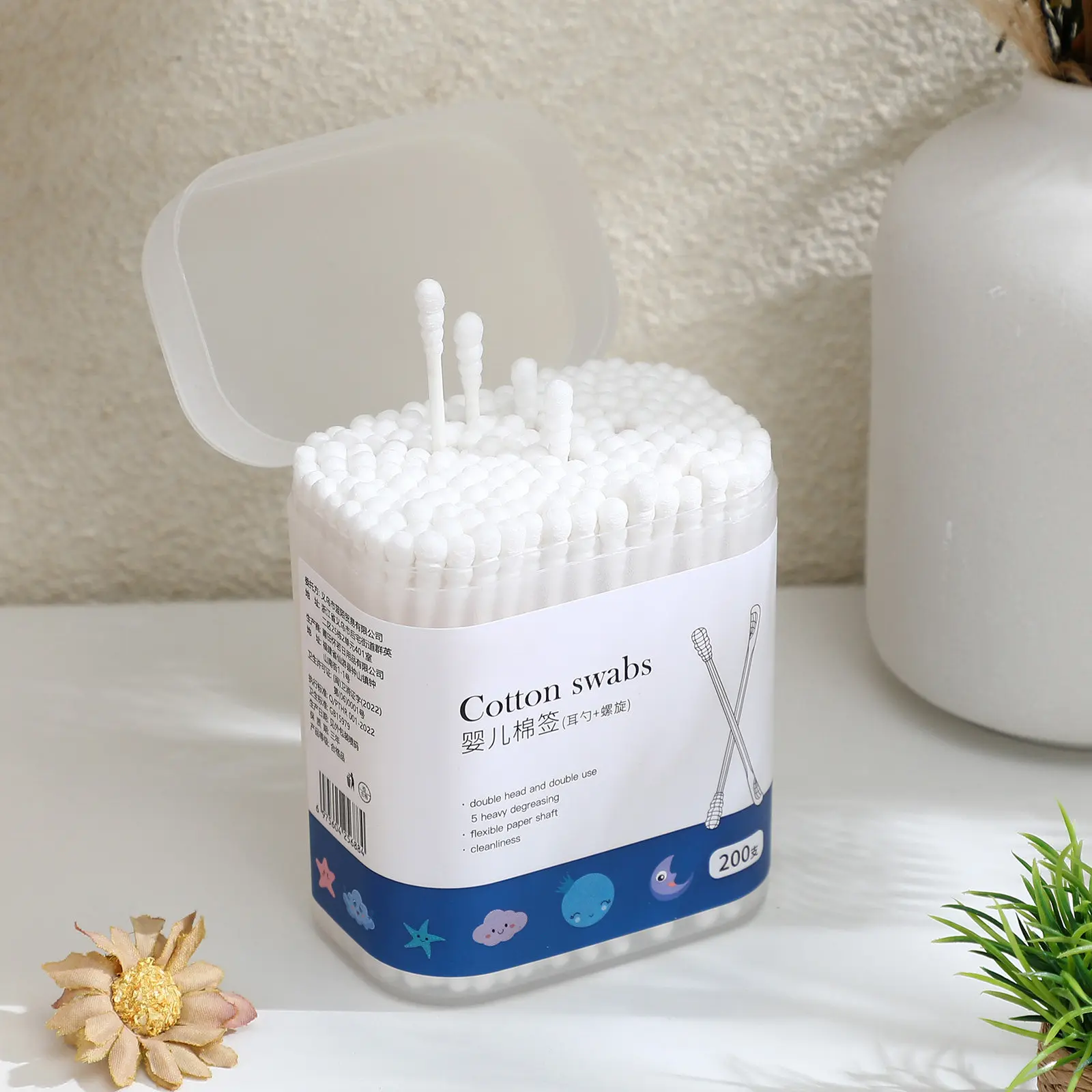 

1 Box Baby Cotton Swabs Multi-Functional Ear Cleaning Swab Double-Ended Cotton Stick for Newborns Gentle Eye Nose Toe Care