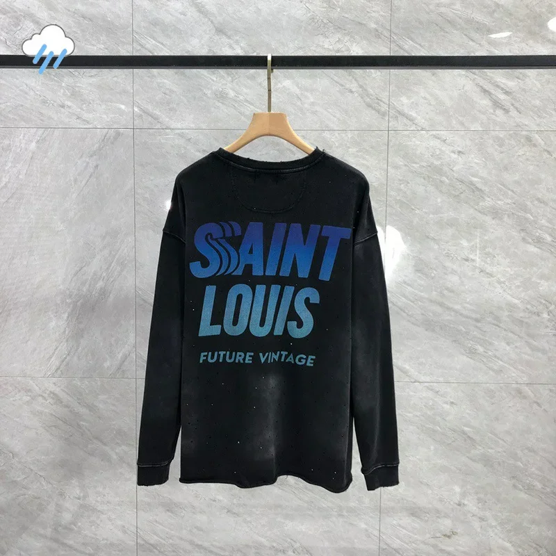 Men Women Couple Casual Oversized Crewneck Pullovers Streetwear Starry Sky Diamond SAINT LOUIS Sweatshirts With Tags