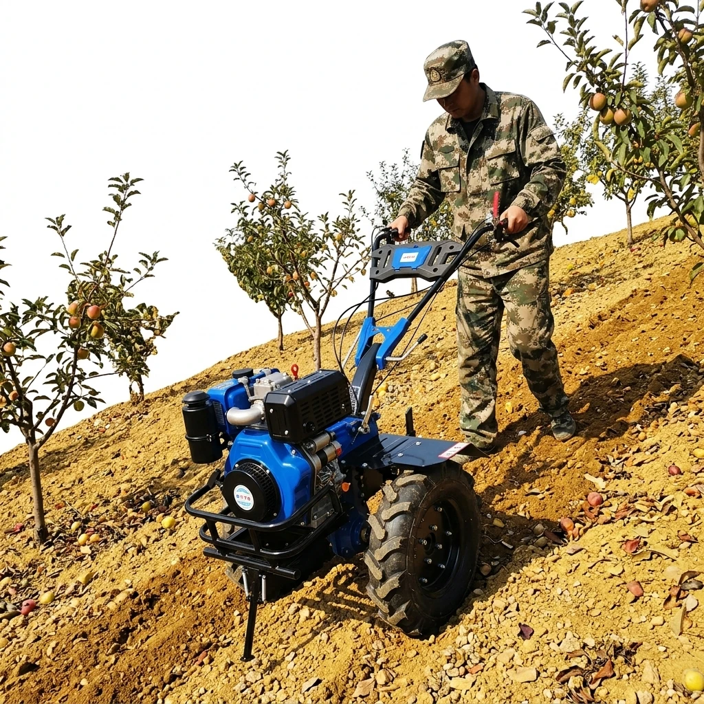 Climbing Lightweight Hand Push Tractor Small Agricultural Diesel Rotary Tiller Home Hoe Weeding Loosen Soil Open Ditch Plow