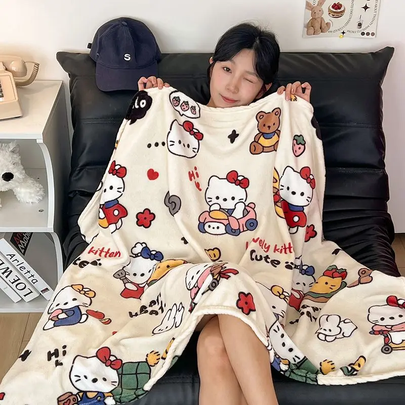 

Anime Hello Kitty Milk Velvet Blanket Kawaii Cartoon Pattern Accessories Air Conditioning Blanket Nap Shawl Soft Plush Blanket
