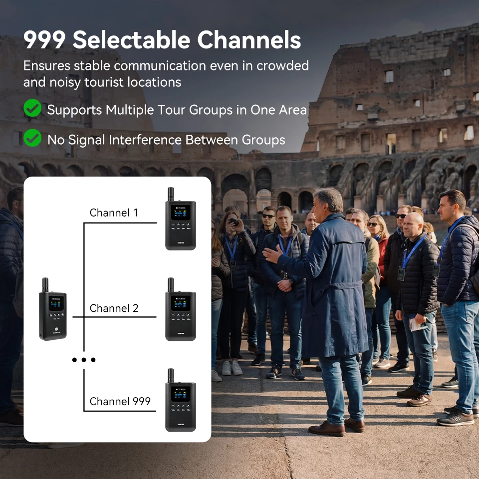 Retekess Tour Guide System TT129 Vollduplex-Kommunikationssystem, kabelloser Audio-Guide, drei Sendermikrofone für Tourismus-Meetings – Detail 8