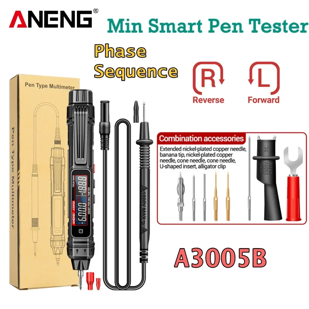 

Electrician Pen Multimeter ANENG A3005B Meter 6000 Count Phase Sequence Detector AC/DC Voltage Meter Ohm Temp Diode test Tools