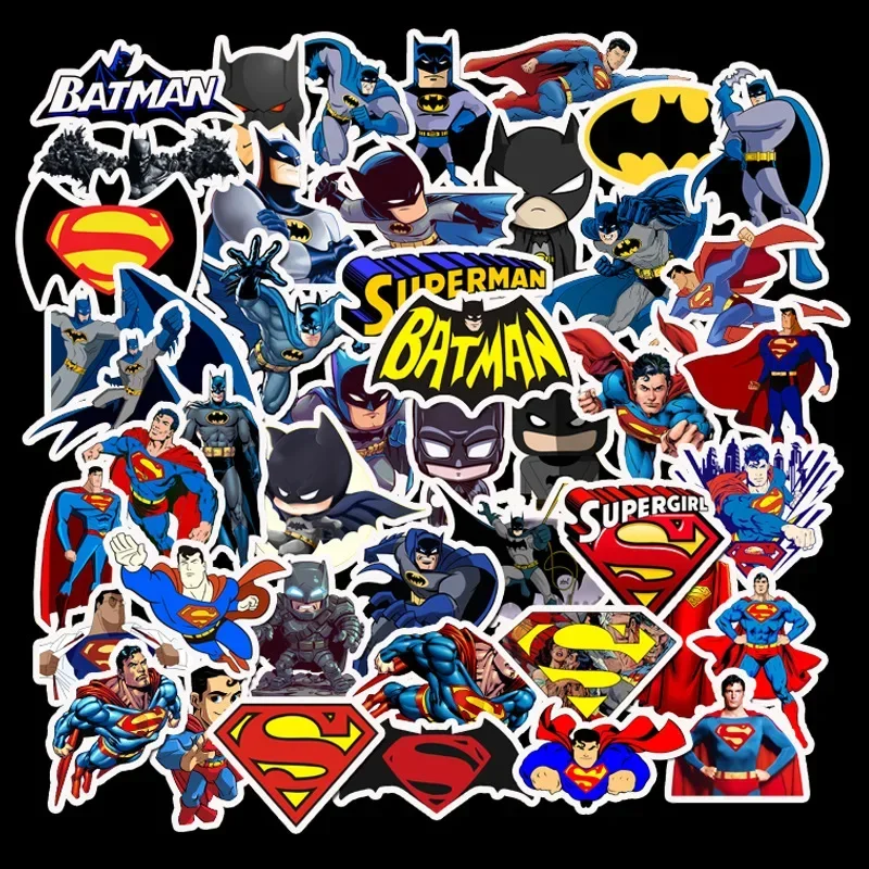 45 Pcs DC Anime Figure Batman Superman Suitcase Trolley Case Laptop Skateboard Guitar Sticker Children's Toy Birthday Gifts