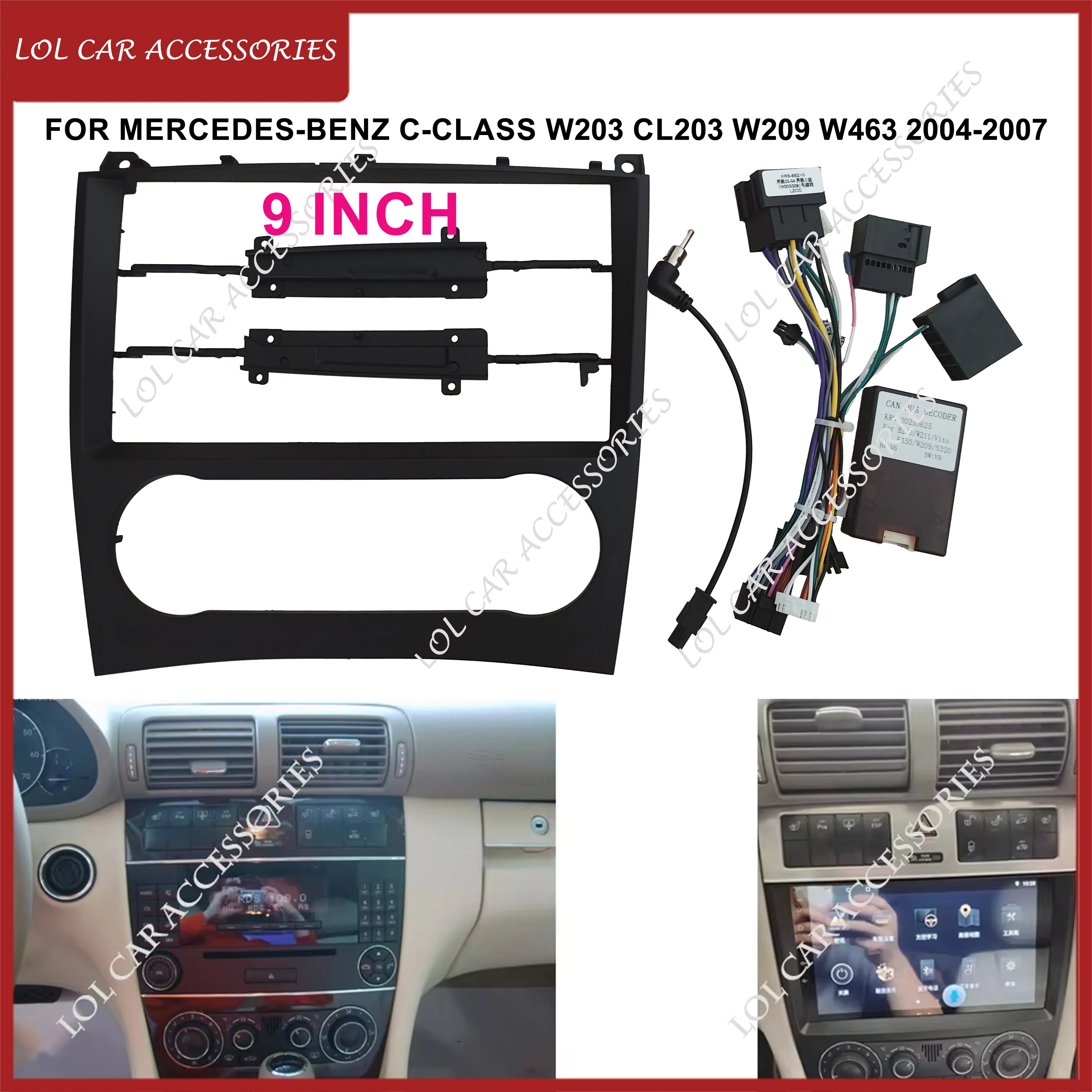 9 Polegada fáscia para MERCEDES-BENZ C-CLASS w203 c203 cl203 w209 w463 2004-2007 rádio do carro android mp5 player painel quadro cabeça estéreo