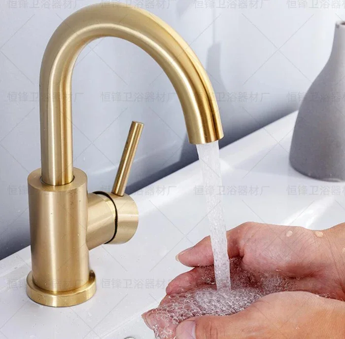 Bathroom Faucet Brushed Gold Bathroom Basin Faucet Cold And Hot Sink Mixer Sink Tap Single Handle Deck Mounted Water Tap