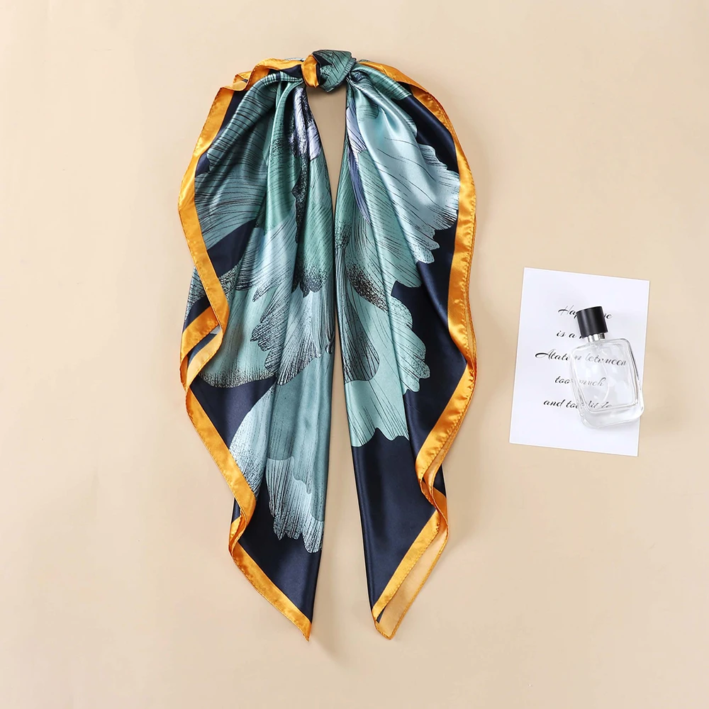 90cm European New Pastoral Style Plain Color Retro Floral Femininity All-match Large Square Scarf Travel Shawl Small Neck Scarf