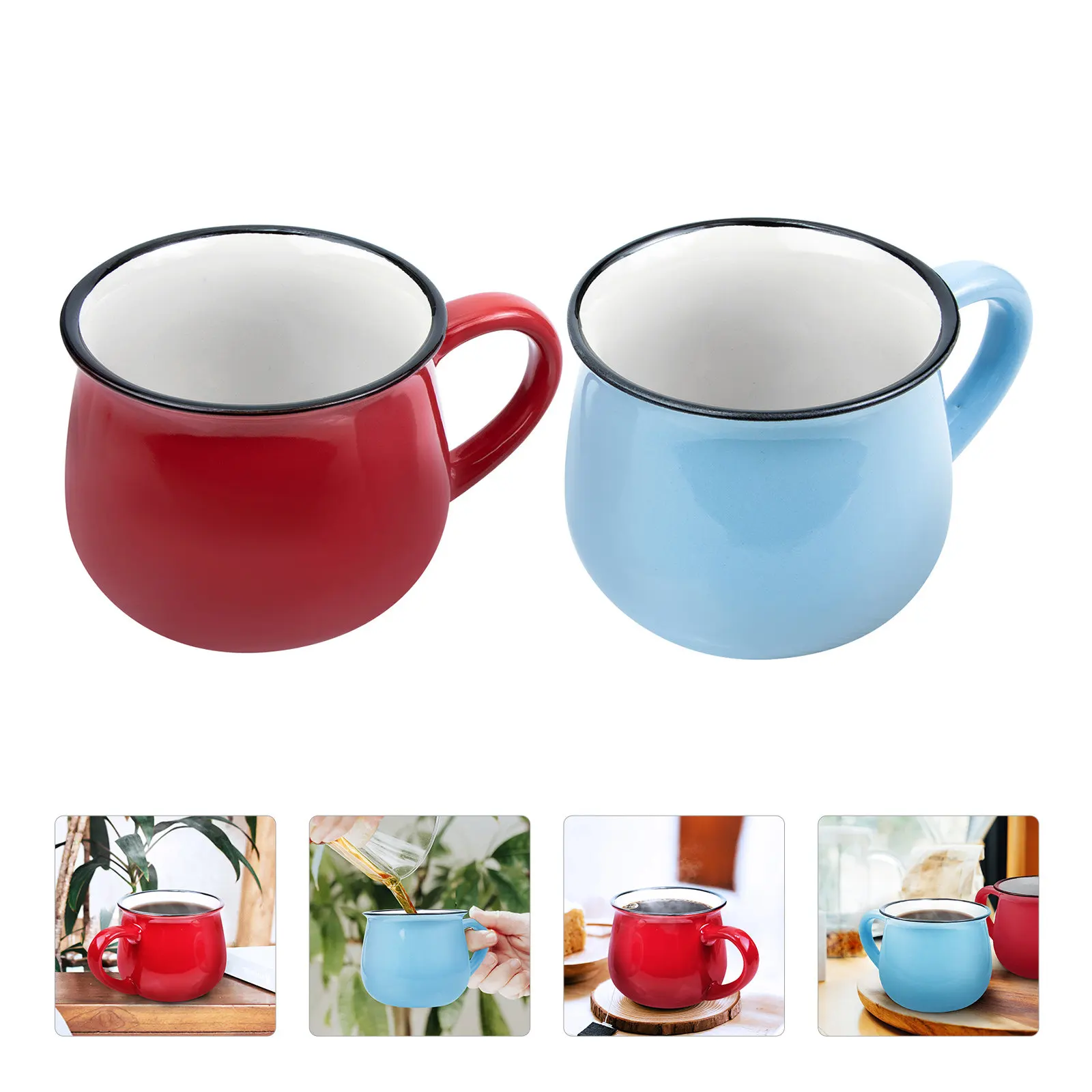 

Набор из 2 прочных керамических кружек для кофе, латте-арта, молока, воды, газировки и коктейлей для дома и офиса