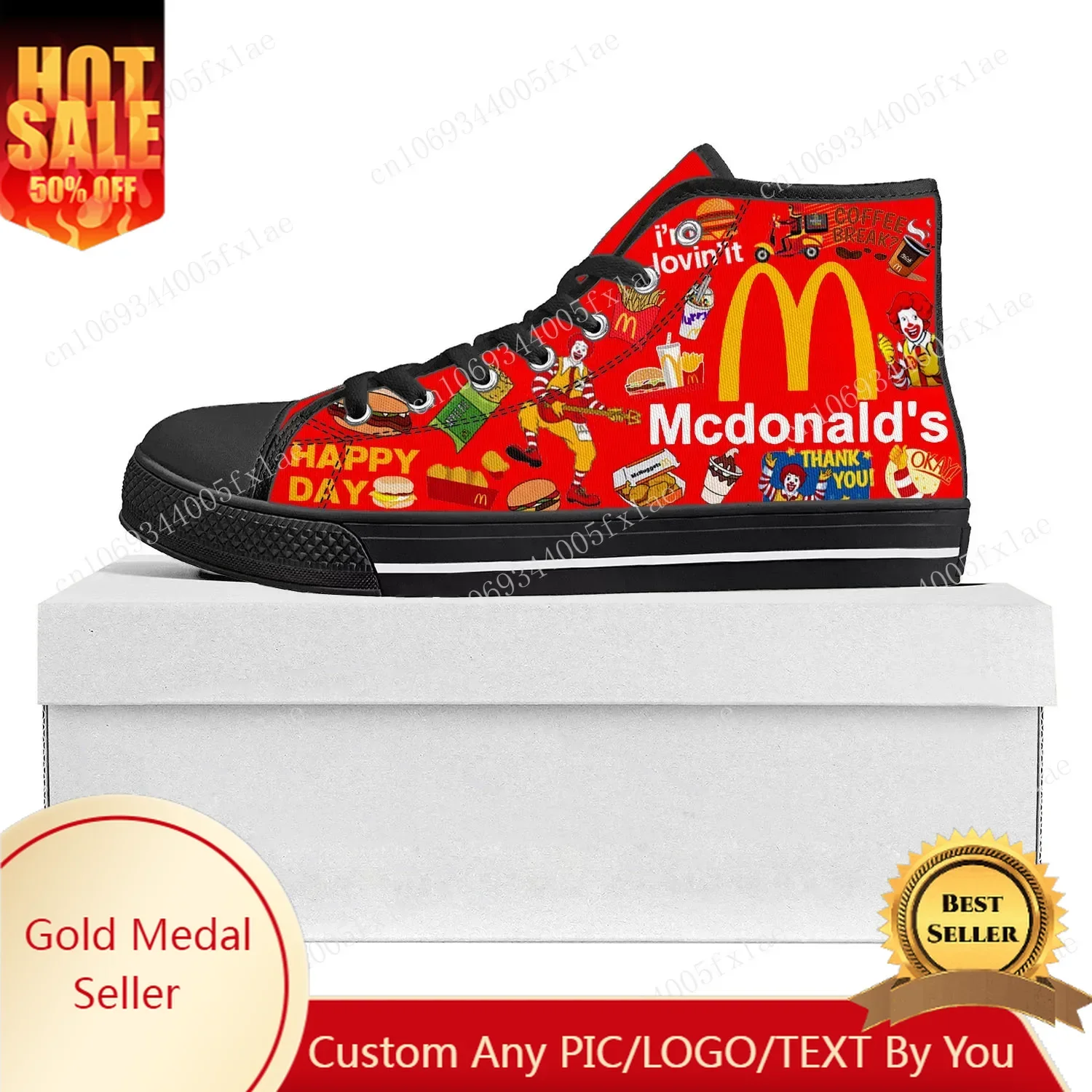 

Mc-Donalds Printing High Top High Quality Sneakers Mens Womens Teenager Canvas Sneaker Casual Custom Made Shoes Customize Shoe